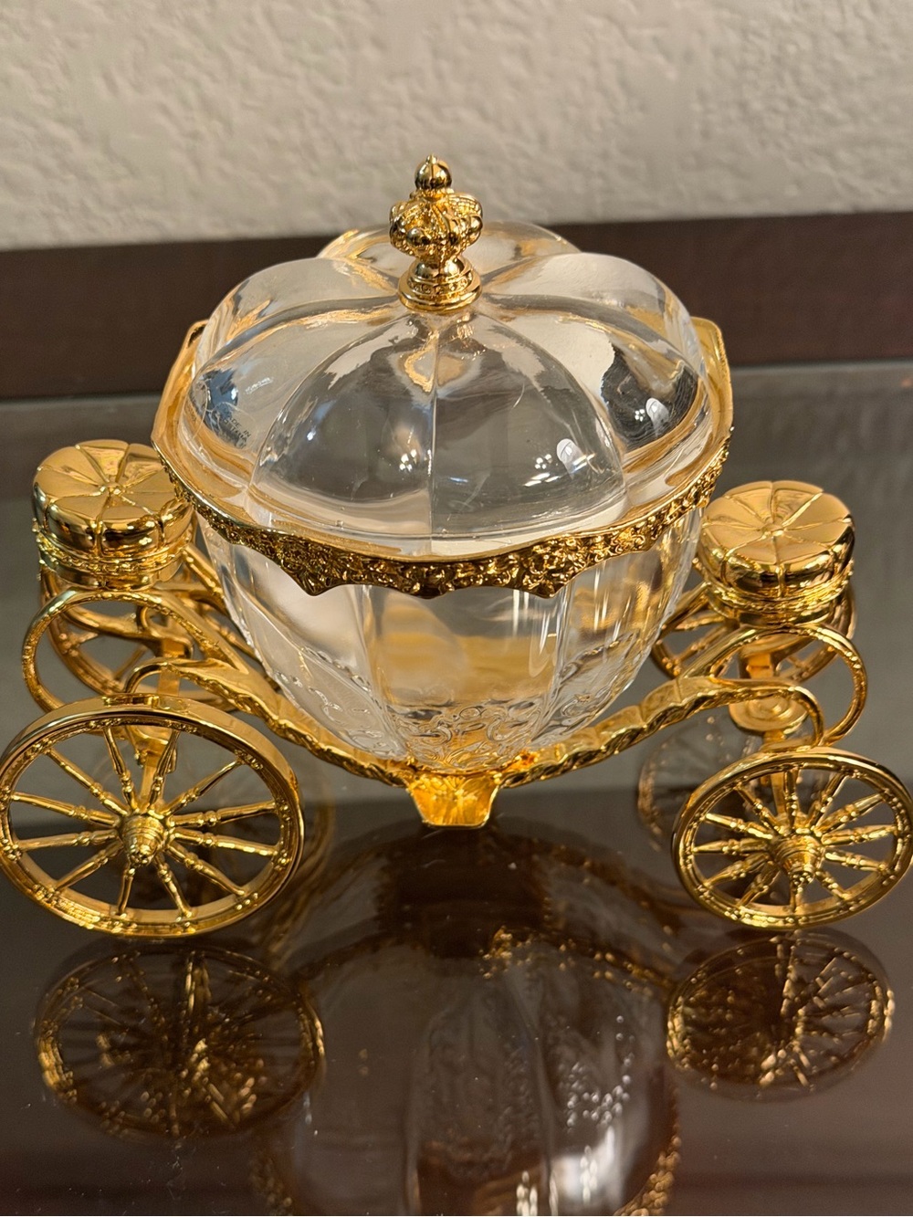 Franklin Mint 1989 Cinderella Magic Coach 24k Plated Gold Trinket Box Crystal